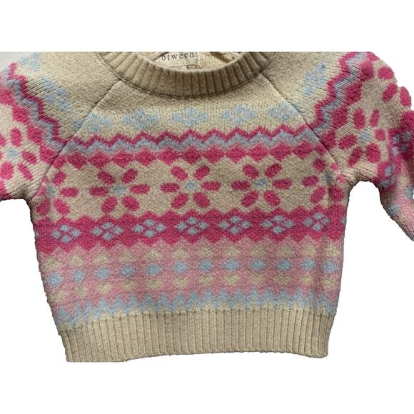 Btween Toddler Girl Fair Isle boho PInk cream Soft Knit Sweater sz 3T Winter - Picture 2 of 7